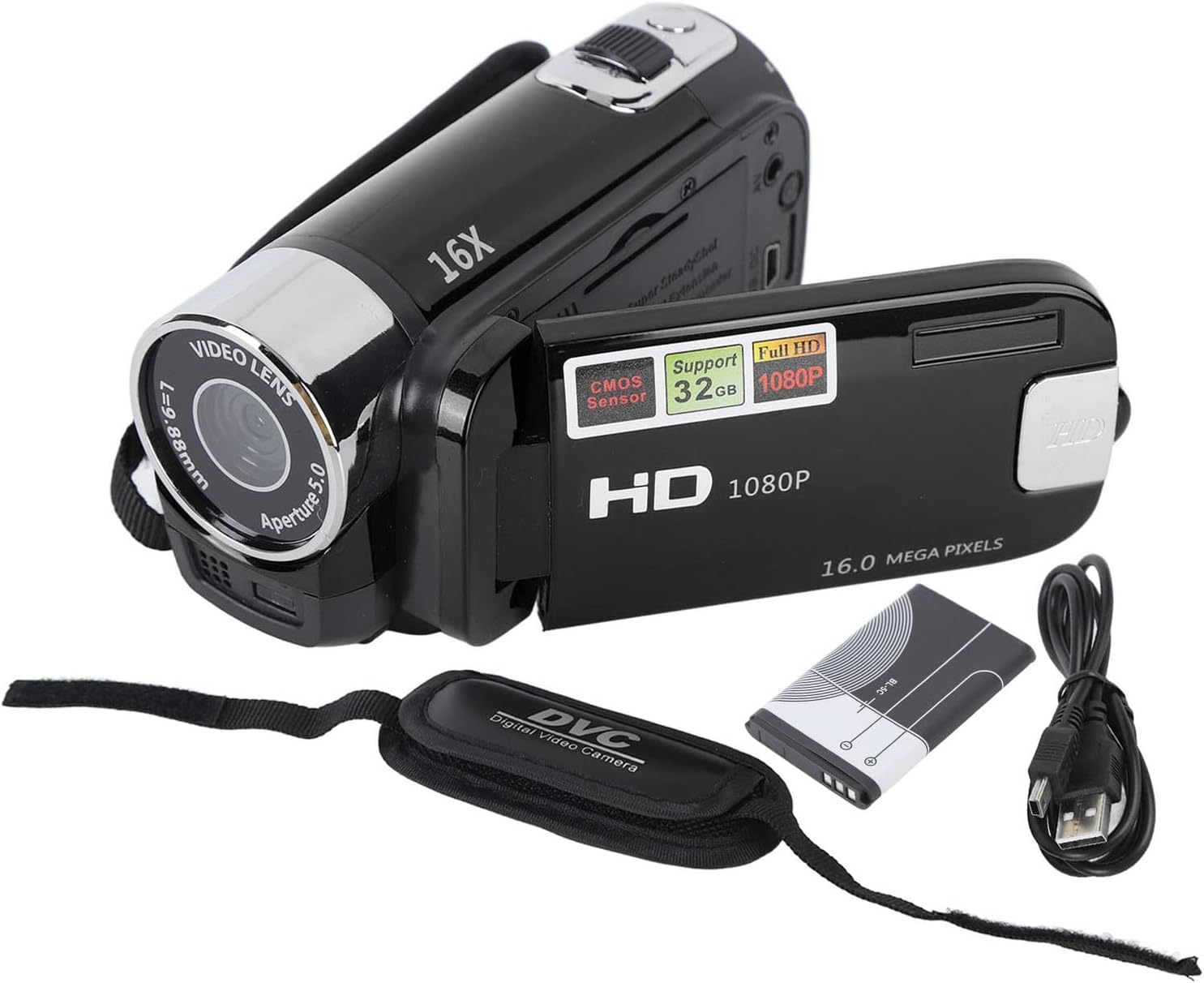 1080P HD Camcorder, 16MP DV Camera with 16x Digital Zoom, 2.7in TFT Rotatable Screen, Built-in Speakers, USB (Black) - Image 9
