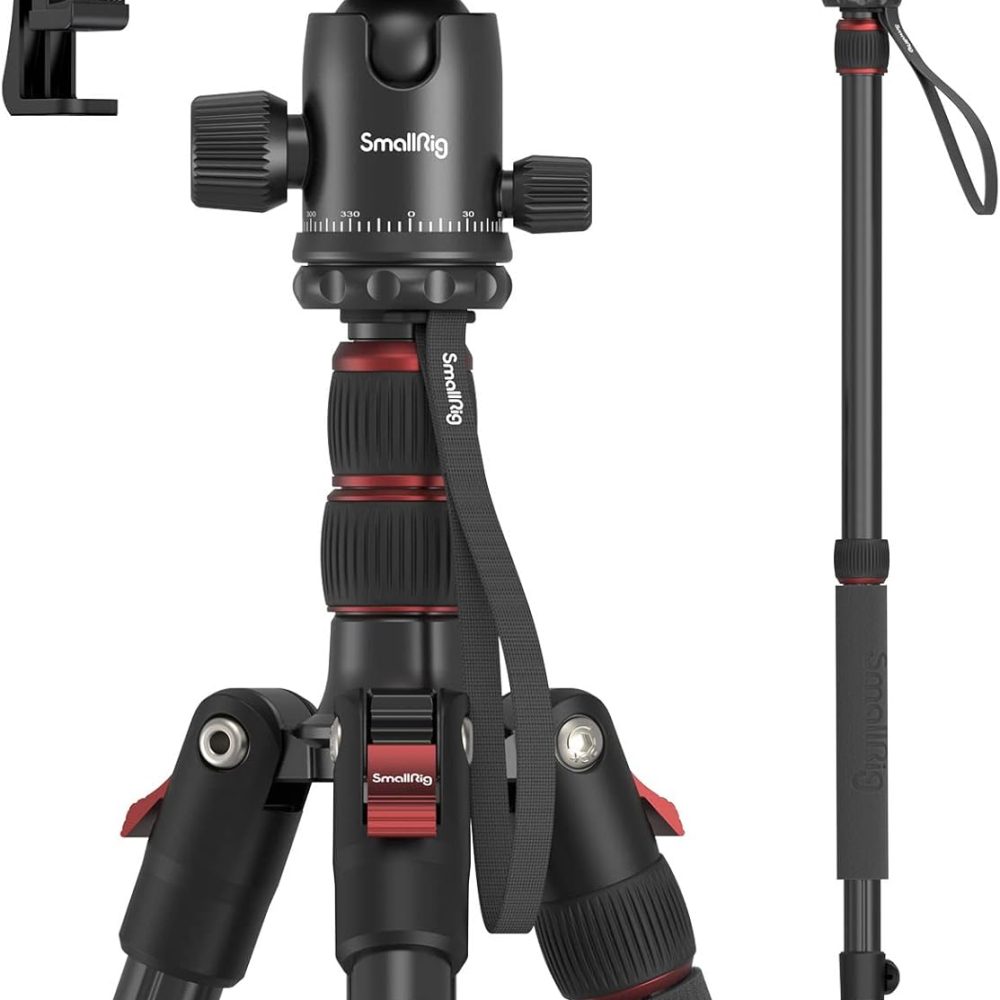 SmallRig Camera Tripod, 71" Foldable Aluminum Tripod/Monopod, 360°Ball Head Detachable, Payload 33lb, Adjustable Height from 16" to 71" for Camera, Phone