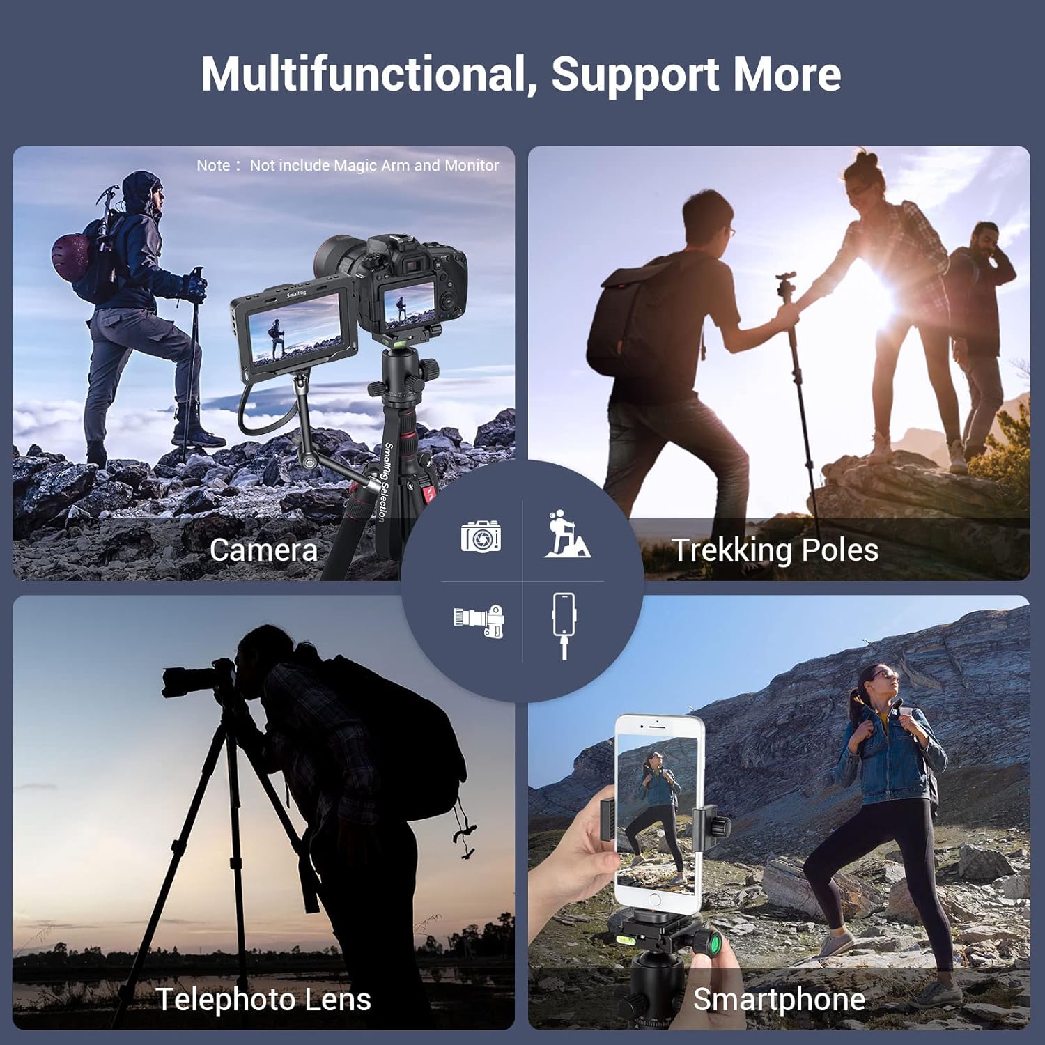 SmallRig Camera Tripod, 71" Foldable Aluminum Tripod/Monopod, 360°Ball Head Detachable, Payload 33lb, Adjustable Height from 16" to 71" for Camera, Phone - Image 5