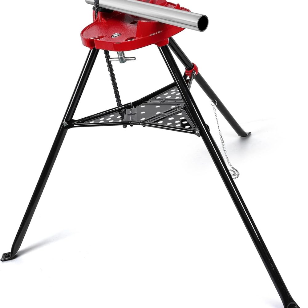 Tripod Pipe Chain Vise Stand, 1/8" -6" Capacity, Long-lasting Pipe Stand with Foldable Steel Legs for Pipe Cutting & Bending & Threading, for Pipefitters, Plumbers