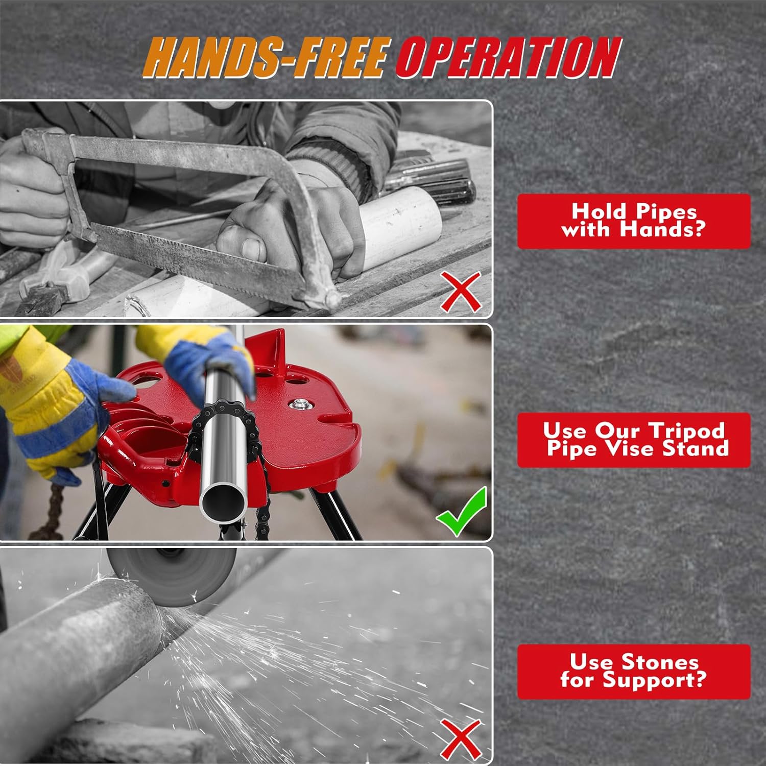 Tripod Pipe Chain Vise Stand, 1/8" -6" Capacity, Long-lasting Pipe Stand with Foldable Steel Legs for Pipe Cutting & Bending & Threading, for Pipefitters, Plumbers - Image 4