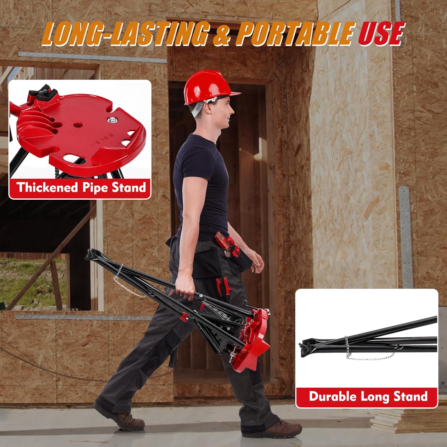 Tripod Pipe Chain Vise Stand, 1/8" -6" Capacity, Long-lasting Pipe Stand with Foldable Steel Legs for Pipe Cutting & Bending & Threading, for Pipefitters, Plumbers - Image 5