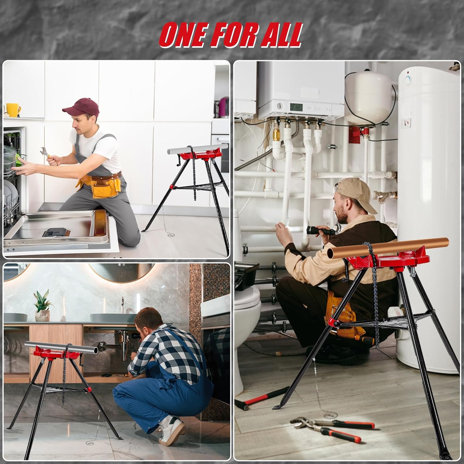 Tripod Pipe Chain Vise Stand, 1/8" -6" Capacity, Long-lasting Pipe Stand with Foldable Steel Legs for Pipe Cutting & Bending & Threading, for Pipefitters, Plumbers - Image 7